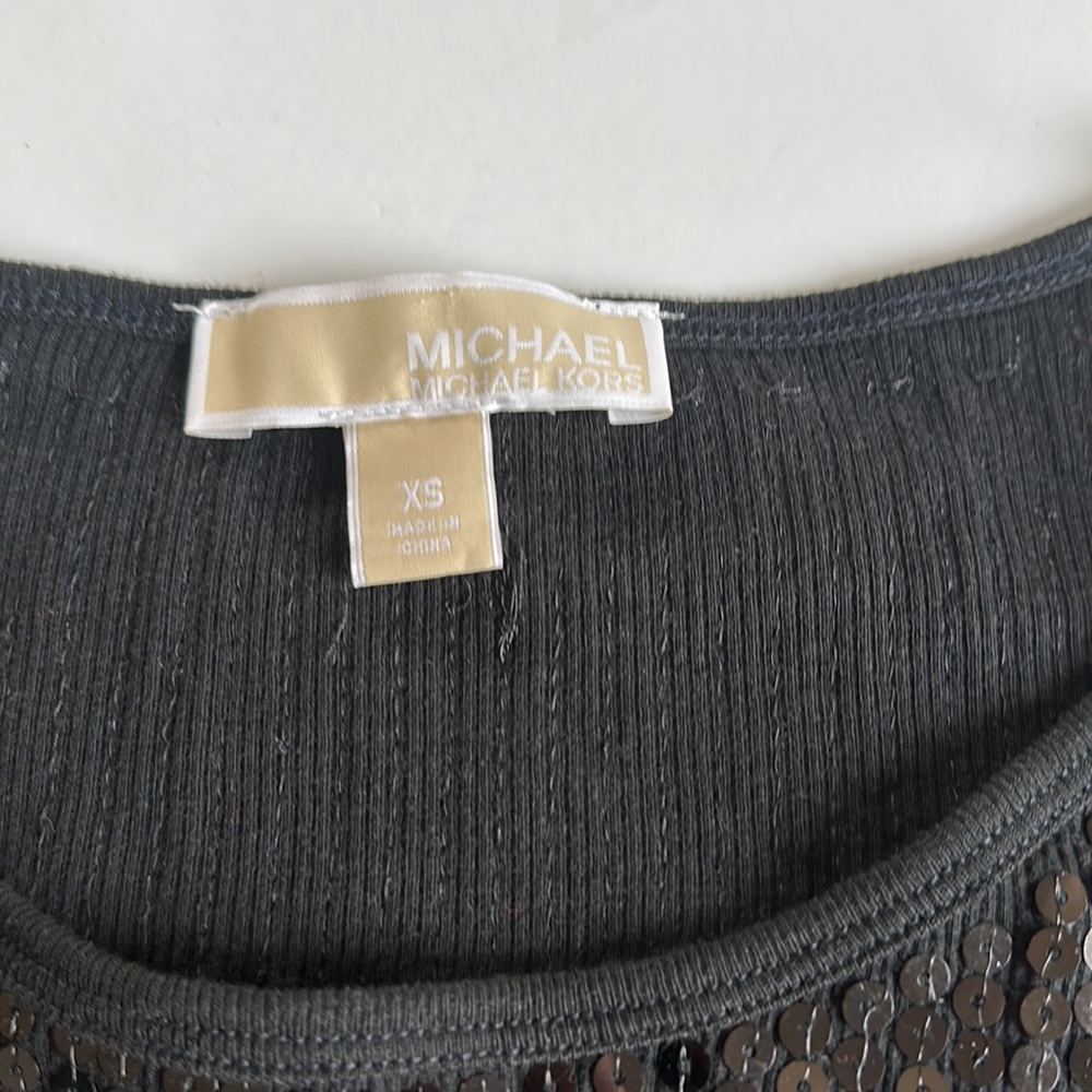 Michael Kors black sequin long sleeve t-shirt top XS 2-4 - Picture 8 of 9